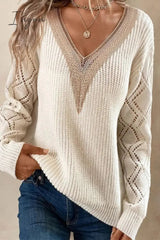 Ingvn - Casual Simplicity Solid Lace V Neck Tops