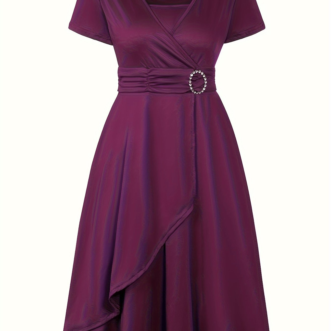 Elegant Skinny Rhinestoned Dress, Asymmetrical Hem Tie Waist Dress For Party & Banquet, Women's Clothing Wedding/Occasion/Engagement/Ceremony/Evening dress