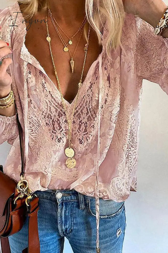 Ingvn - Fashion Elegant Solid Patchwork V Neck Blouses(4 Colors)