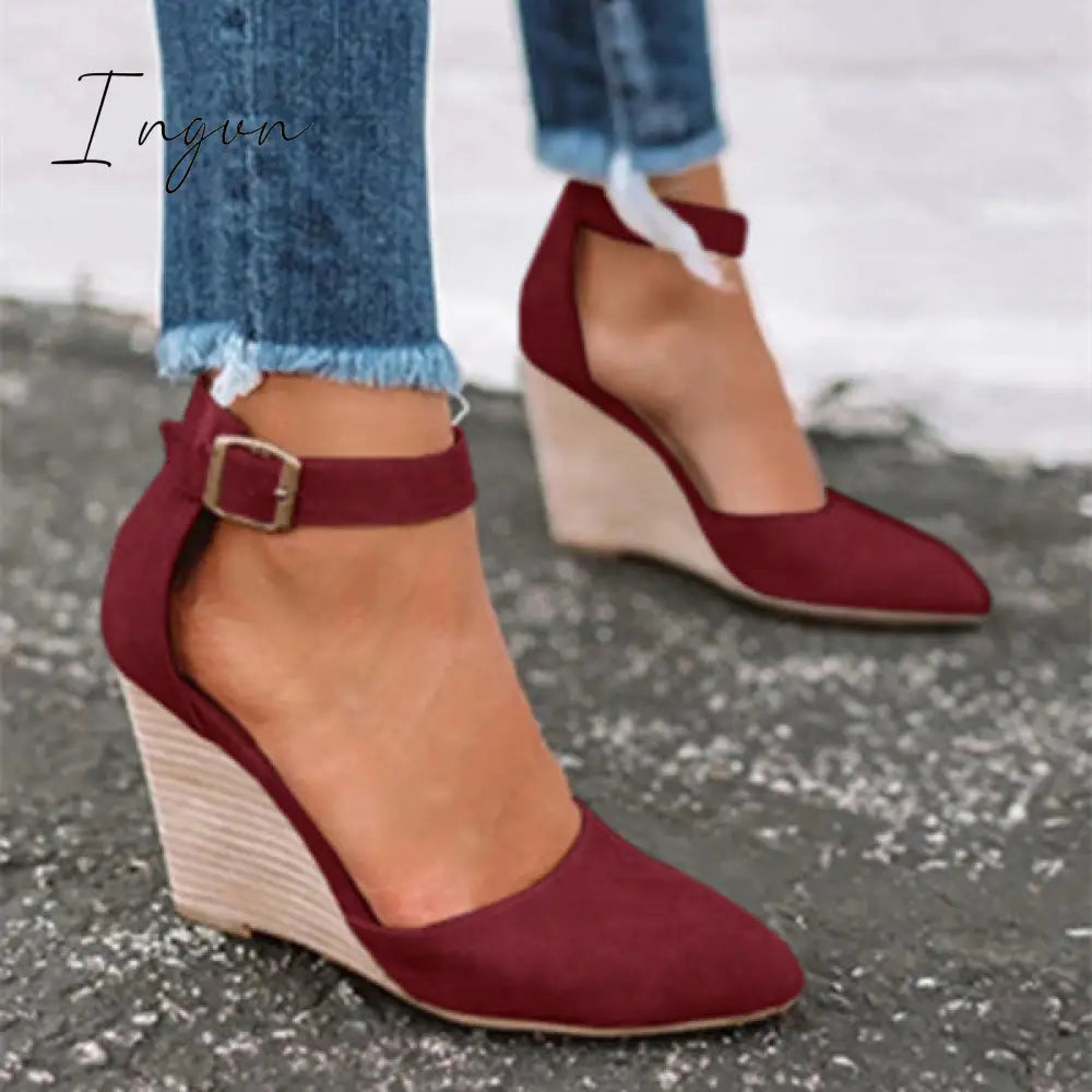Ingvn - Classic Ankle Strap Wedge Shoes