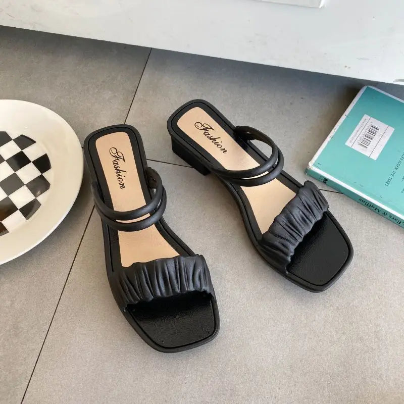 Woman Slippers With Heel Summer Open Toe Slides Outside Shoes For Women Wedge Job Sandals Stylish Waterproof Luxury B