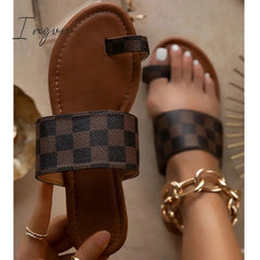 Ingvn - Plaid Toe Loop Slip-On Open Rounded Toe Slippers