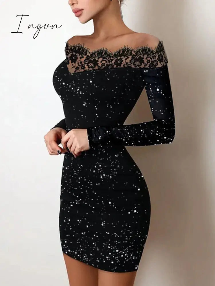 Ingvn - Y2K Sexy Floral Print Contrast Mesh Bodycon Dress Geometric Night Out Vestidos Mini Casual Daily Women Floral Dress