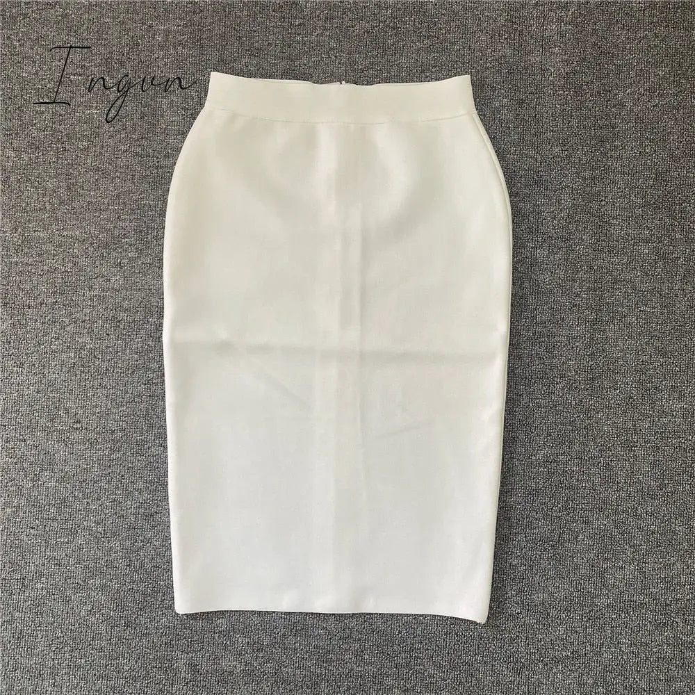 Ingvn - High Quality Women New Rayon Bandgae Skirt Elegant Pencil Skirt Celebrity Sexy Club Party Wear Vintage Vestios