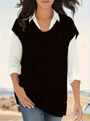 Women's All-Season Rib-Knit V-Neck Vest - Durable, Micro-Elastic & Versatile Casual Sweater
