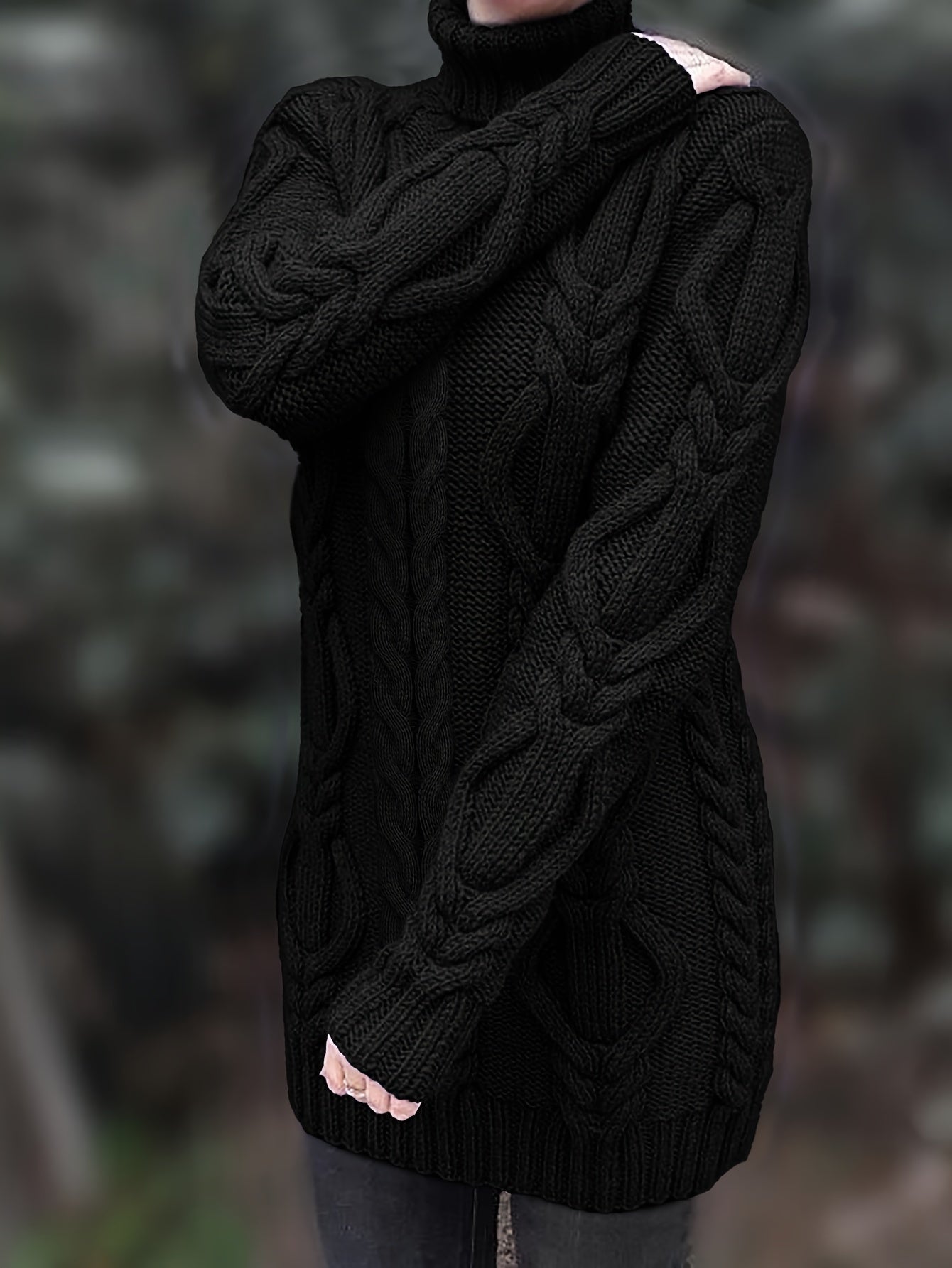 Cozy Cable Knit Dress - Long Sleeves & Turtle Neck - Versatile & Warm for Spring/Fall - Multiple Colors Available