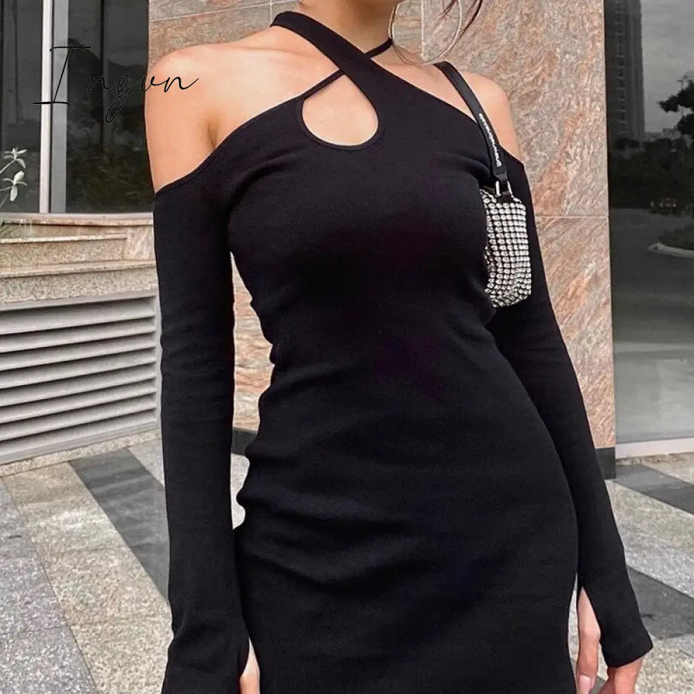 Ingvn - Woman Dress y2k Gothic Mini Dresses Sexy Deep V Neck e girl Streetwear Halter Black New Trendy 90s Vintage Christmas Party