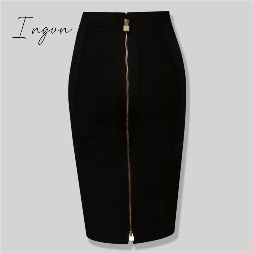 Ingvn - 16 Colors XL XXL Sexy Solid Zipper Orange Blue Black Red White Pink Bandage Skirt Women Elastic Bodycon Summer Pencil Skirt 58cm
