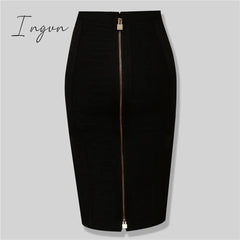 Ingvn - 16 Colors XL XXL Sexy Solid Zipper Orange Blue Black Red White Pink Bandage Skirt Women Elastic Bodycon Summer Pencil Skirt 58cm