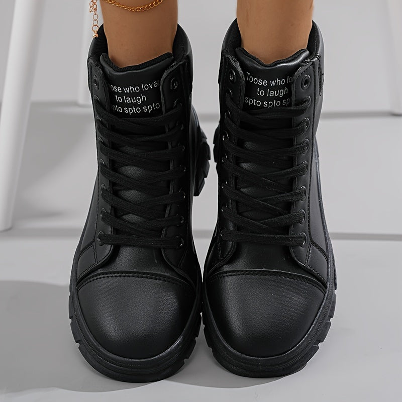 Women's Winter Snow Boots - Casual High-Top, Warm & Comfy with Lace-Up Design, Round Toe, Thick Sole, PU Cover, Rubber Sole