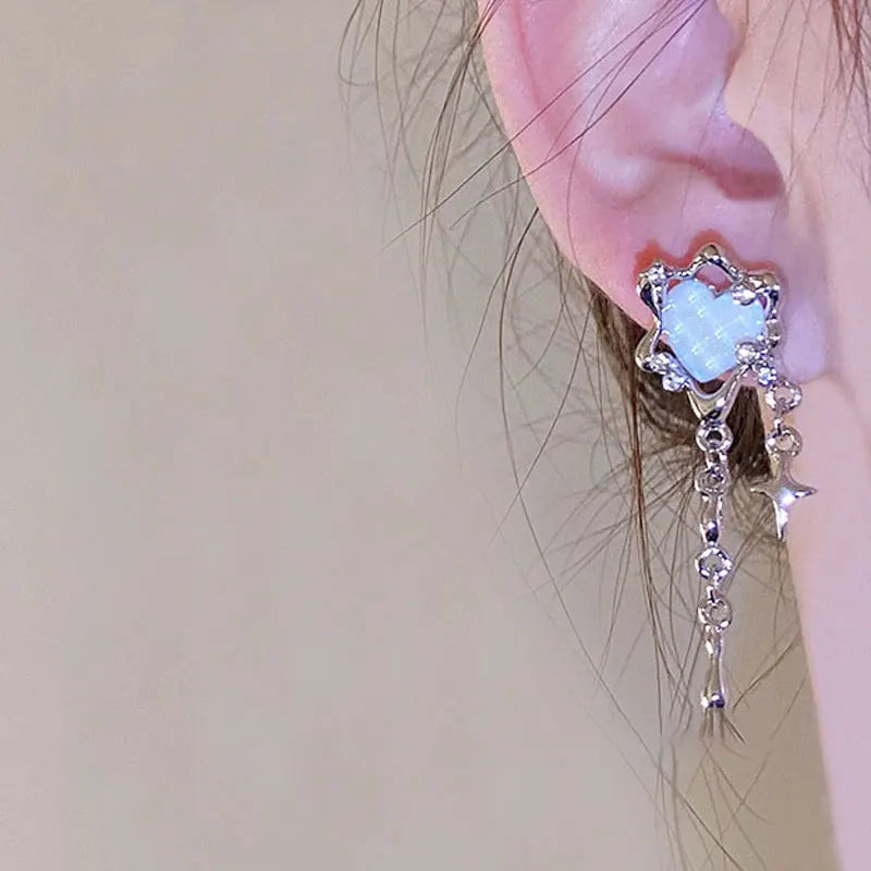 INGVN  Irregular Heart Tassel Star Earrings Women Design Senior Sense of Fashion Personality Earring Y2K Trendy Party Jewelry Gift