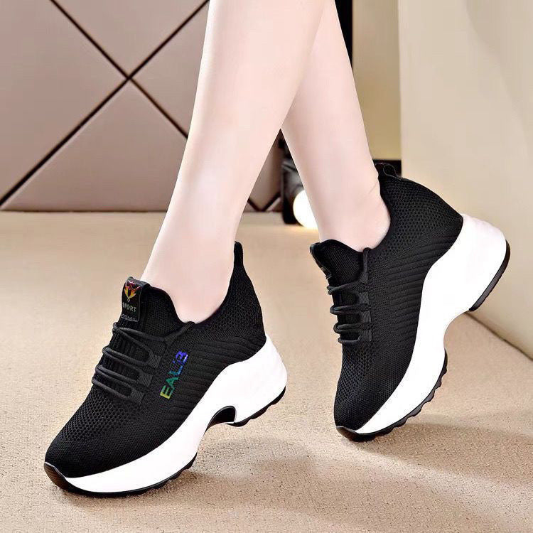 women's sports shoes women's spring fly-woven thick-soled casual shoes