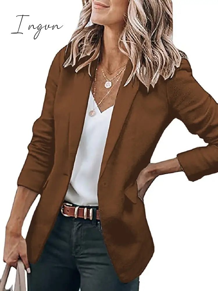 Ingvn - Women's Casual Blazers Clean Fit Fall Open Front Long Sleeve Work Office Jackets Coat claret Dark Grey White Black Blue Traditional / Classic Daily Buttoned Front Turndown Regular Fit S M L XL XXL