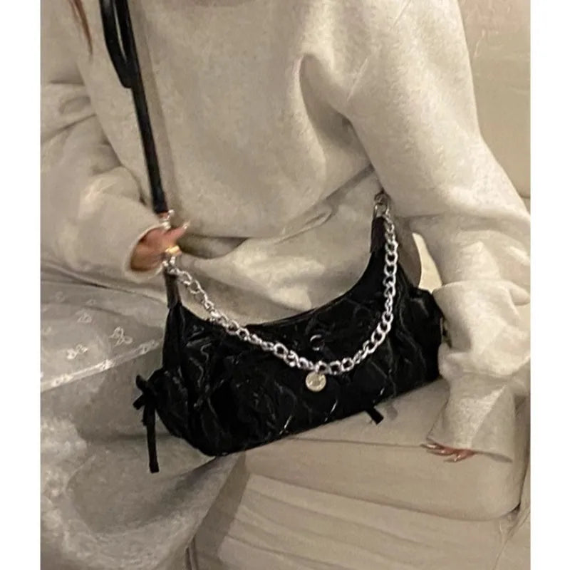 INGVN  Elegant Pink Shoulder Bag for Women Summer Fashion Leather Casual Cute Handbag Chains Hot Girls Daily Gentle Armpit Bag