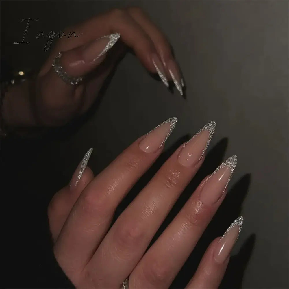 24Pcs 3D Long Almond False Nails Red Nude Ballet Stiletto Wearable Fake Nails MilkTea Color Jelly Full Cover Press On Nail Tips