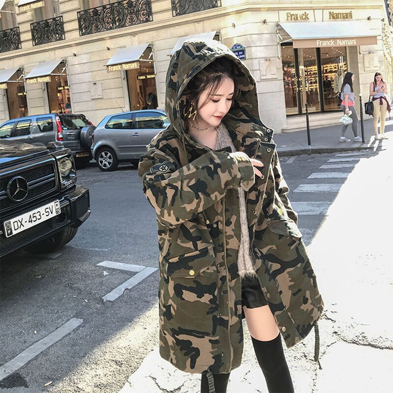 New Thick Camouflage Winter Padded Jacket Women's Mid-Length Casual Loose Women Parka Jacket Tooling Female Coat