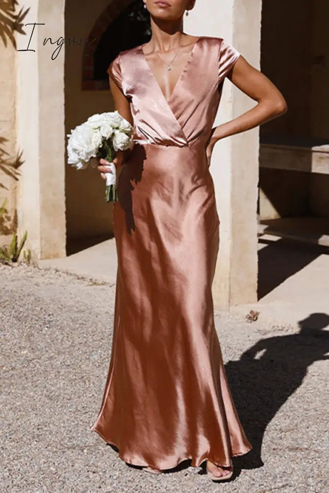 Ingvn - Celebrities Formal Solid V Neck Evening Dress Dresses