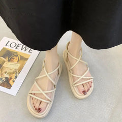 Ingvn - Sandals Women's popular new round toe flat bottom beach Roman sandals in the summer of 2024