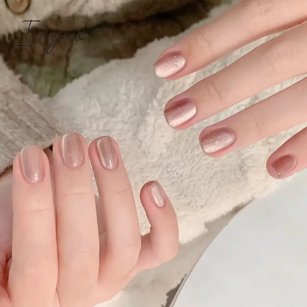 24pcs detachable cat eyes red wine false nails with glue full cover ballet square almond shiny acrylic press on fake nails tips