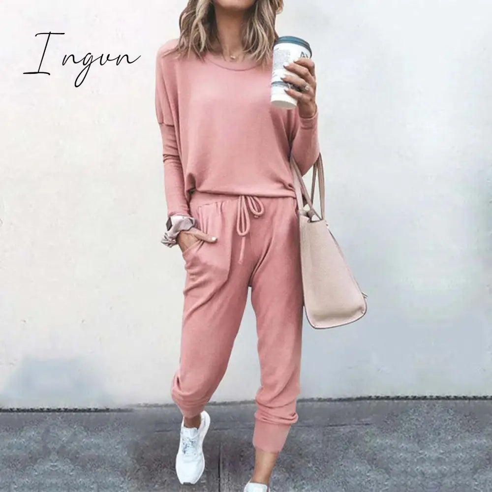 Ingvn - Autumn Casual Lounge Wear Women Tracksuit 2 Piece Set Loose Lounge Sets Ladies Sweat Suit Outfits Female