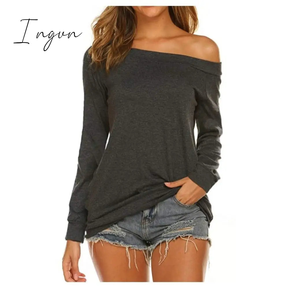 Ingvn - Stylish Off Shoulder Solid Color Long Sleeve Tops