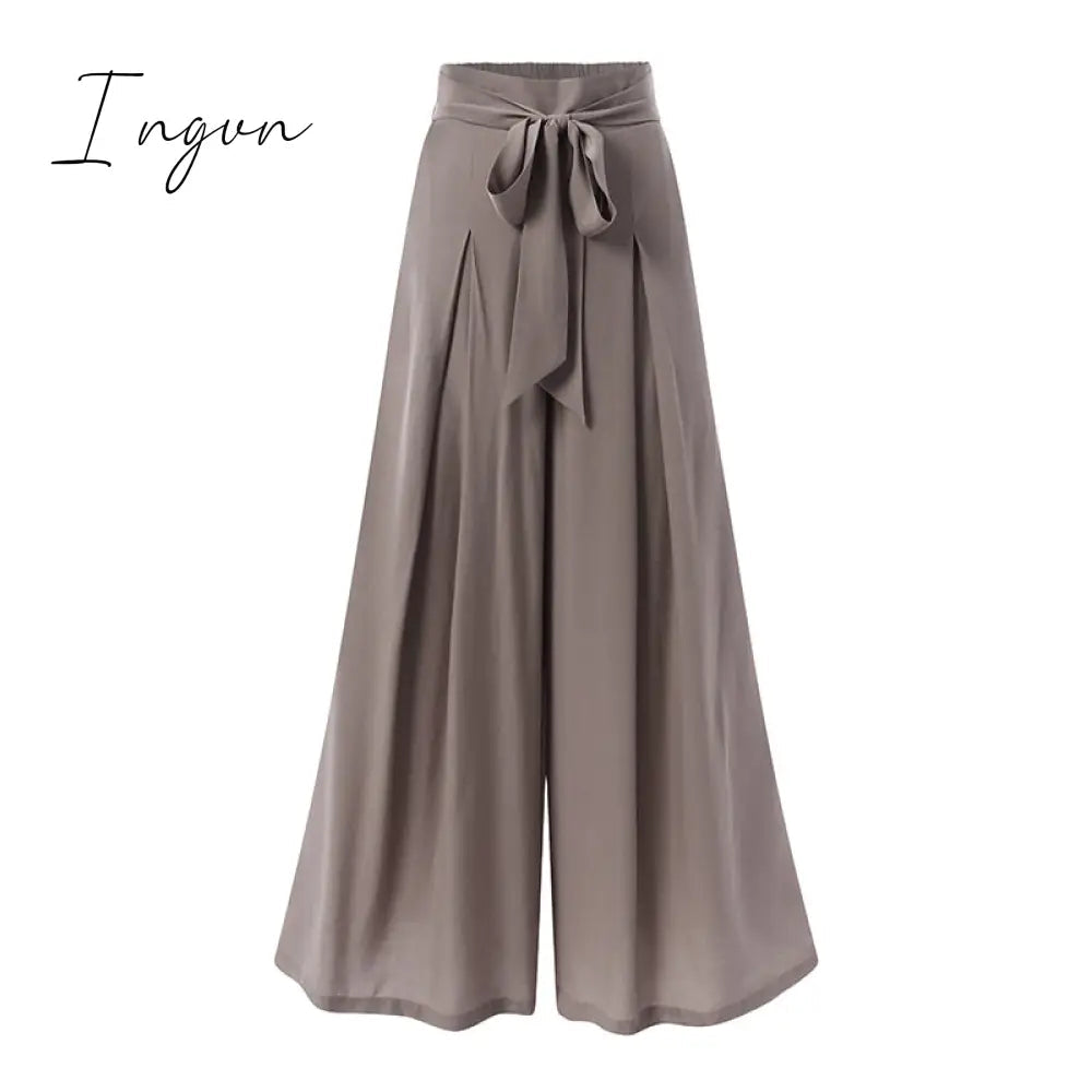 Ingvn - Elegant High Waist Solid Work Trousers Fashion Summer Women Loose Wide Leg Pants Palazzo Oversized Bow Tie Long Pantalon