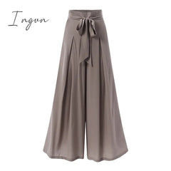 Ingvn - Elegant High Waist Solid Work Trousers Fashion Summer Women Loose Wide Leg Pants Palazzo Oversized Bow Tie Long Pantalon