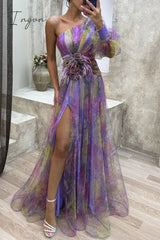 Ingvn - Elegant Gradual Change Slit Oblique Collar Evening Dress Dresses