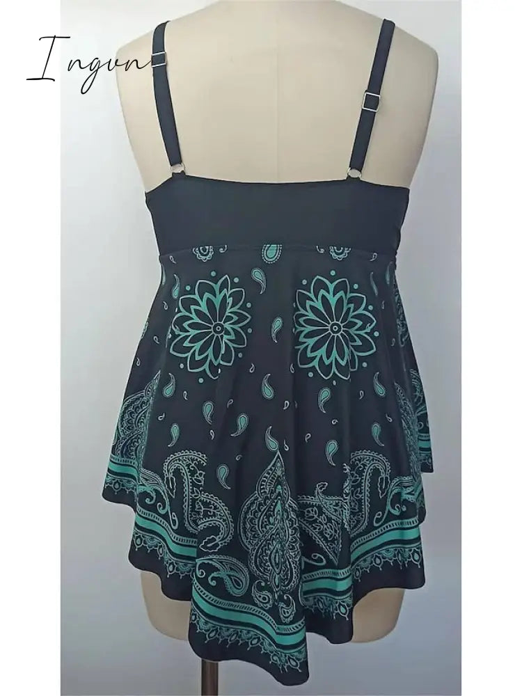 Ingvn - Women's Swimwear Tankini Swim Dress 2 Piece Normal Swimsuit 2 Piece Modest Swimwear Floral Print Black Purple Padded Strap Bathing Suits Sports Vacation Beach Wear