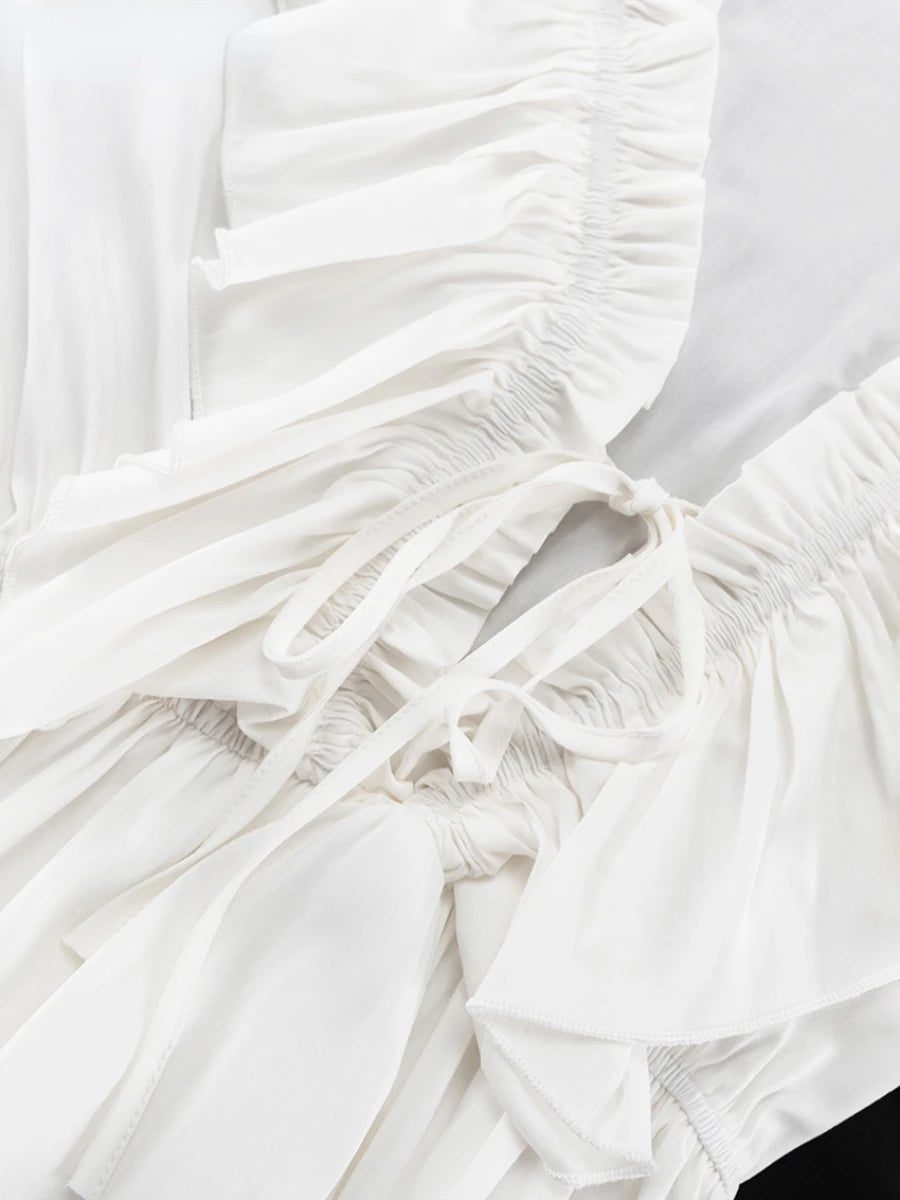 Ingvn  Sexy Loose White Dress Ladies Fashion V-Neck Long Sleeve Mini Dress Chic Elegant Ruffle High Waist Dresses For Women