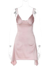 Satin Spaghetti Strap Sexy Mini Dress Women Robe Summer New Deep V Neck Sleeveless backless Club Party Dress Vestido