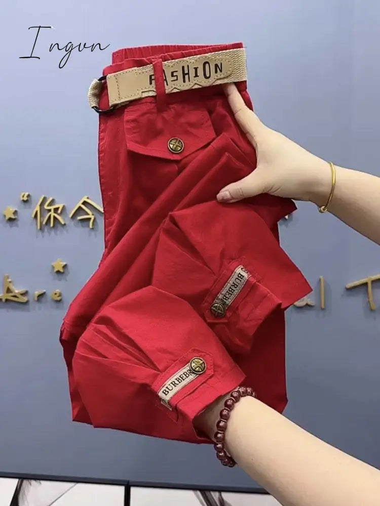 Ingvn - Cotton Metal buttons high-quality Solid Color Pants Women 2023 Autumn Spring Loose Casual Pants Trousers