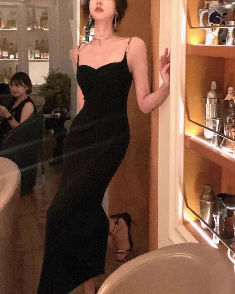 Vintage Designer Fashion Sexy Slim Fit Bodycon Dress for Women Long Party Club Prom Evening Strap Midi Dresses Summer Robe