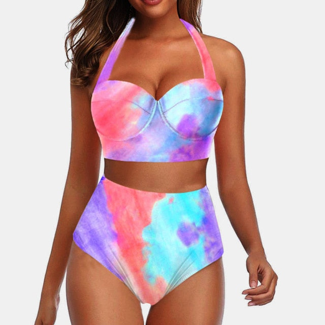 Women Swimsuits Vintage Bandeau Push Up Polka Dot Plus Size Bathing Suits High Waisted Bikini