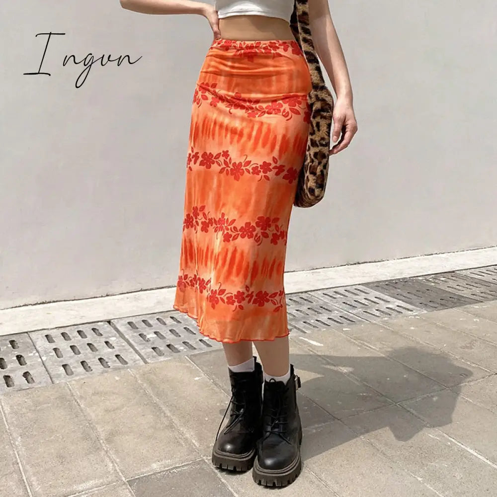 Ingvn - Autumn Fairy Grunge Long Tulle Skirts Women Kawaii Plaid Black Skirt Harajuku Low waisted Skirt Korean Fashion