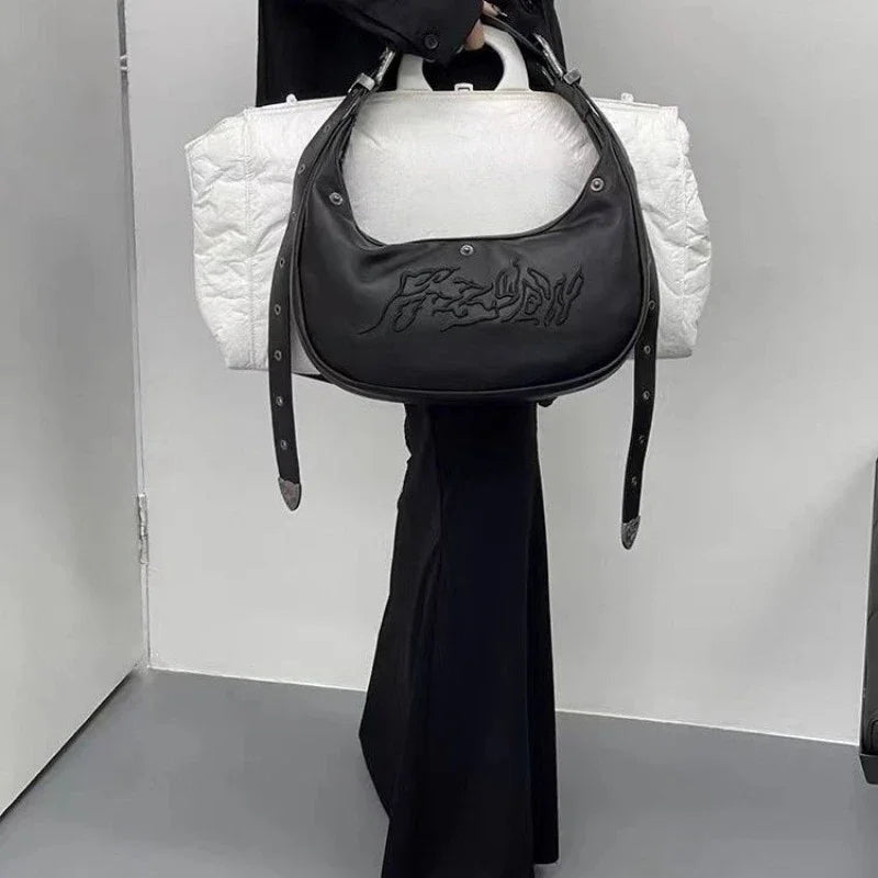 INGVN  Personality Embroidery Punk Purses and Handbags Streetwear Shoulder Crossbody Bag Y2k All Match Vintage Top-Handle Bags Women