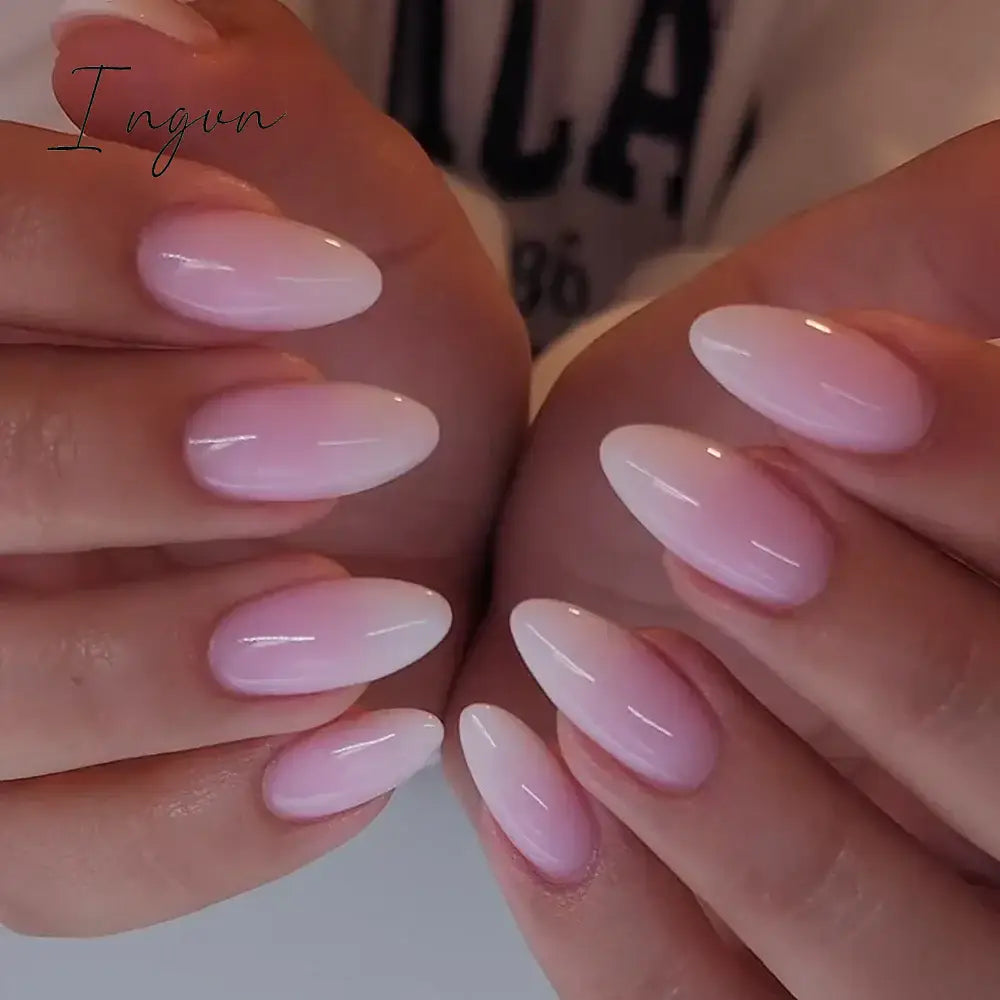 24pcs Short Glitter Purple False Nails  Almond Stiletto French Wearable Fake Nails Art Artificial Full Cover Press on Nail Tips