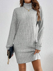 Stylish Turtle Neck Knit Dress - Soft, Elegant, Textured Long Sleeve Design for Spring & Fall, Comfortable Women's Clothing for Everyday Wear