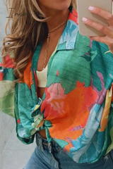 Ingvn - Casual Print Patchwork Turndown Collar Blouses(4 Colors)