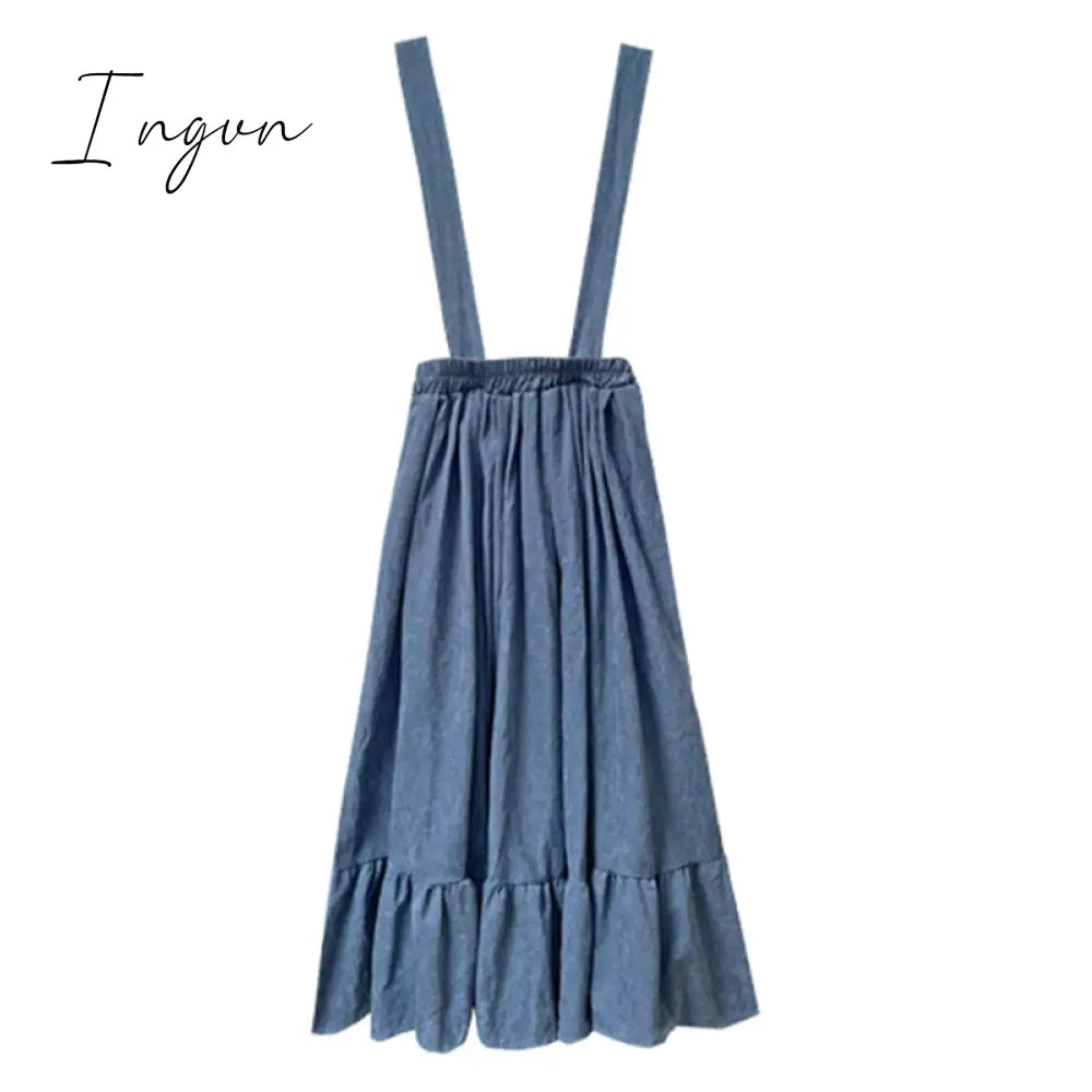 Ingvn - Spring Midi Skirt For Women Spring Summer Japanese Style Kawaii Lolita Skirt Teens Soft Girl High Waist Ruffles Suspender Skirts rok