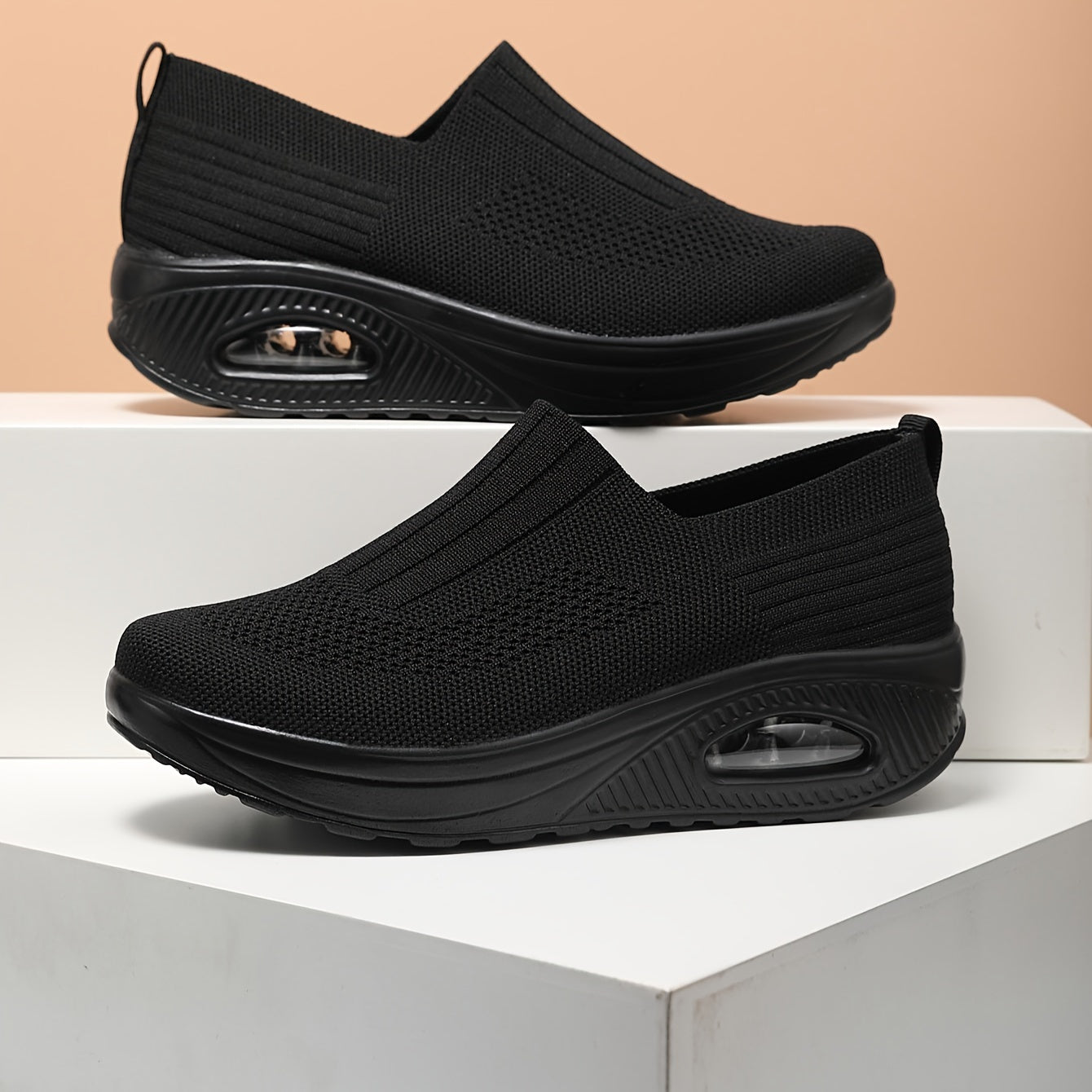 Fashionable Womens Knit Sneakers - Ultra-Comfortable Air Cushion Platform - Lightweight Slip-on Design - Perfect for Outdoor Walking & Daily Wear - Durable Footwear