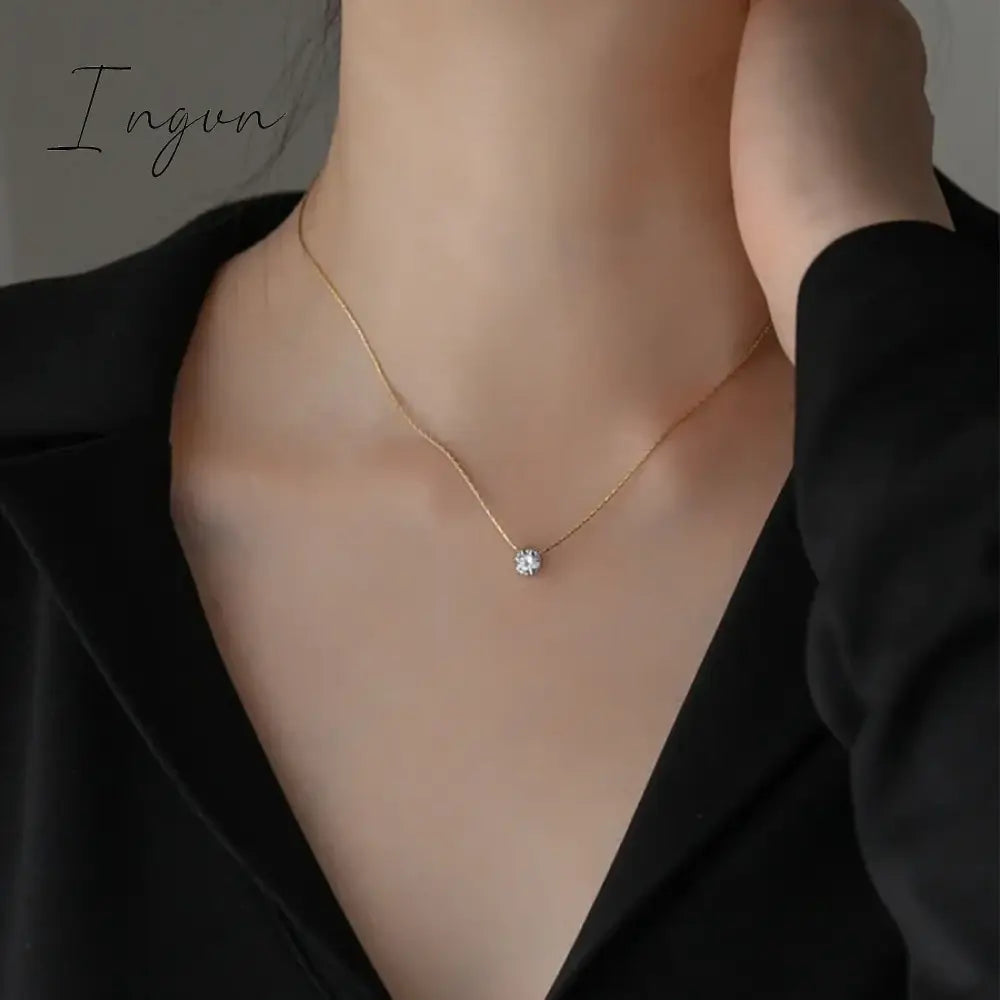 New Trendy Simple Bling Zircon Pendant Necklace for Women Exquisite Stainless Steel Chain Sweet Elegant Party Jewelry Gifts