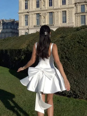 Elegant Satin Solid Color Women's Camisole Dress Chic Bow Backless High Waisted Vestidos New Sleeveless High Street Dinner Gowns