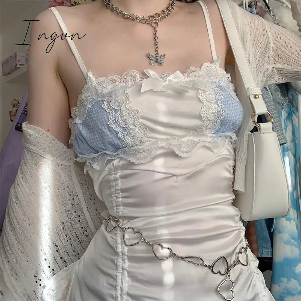 Ingvn - Gifts for women fashion outfits Sexy Lace Hot Nightdress High Waist Lace Mesh Drawstring Mini Tank Summer Dress Dresses Women Korean Kawaii