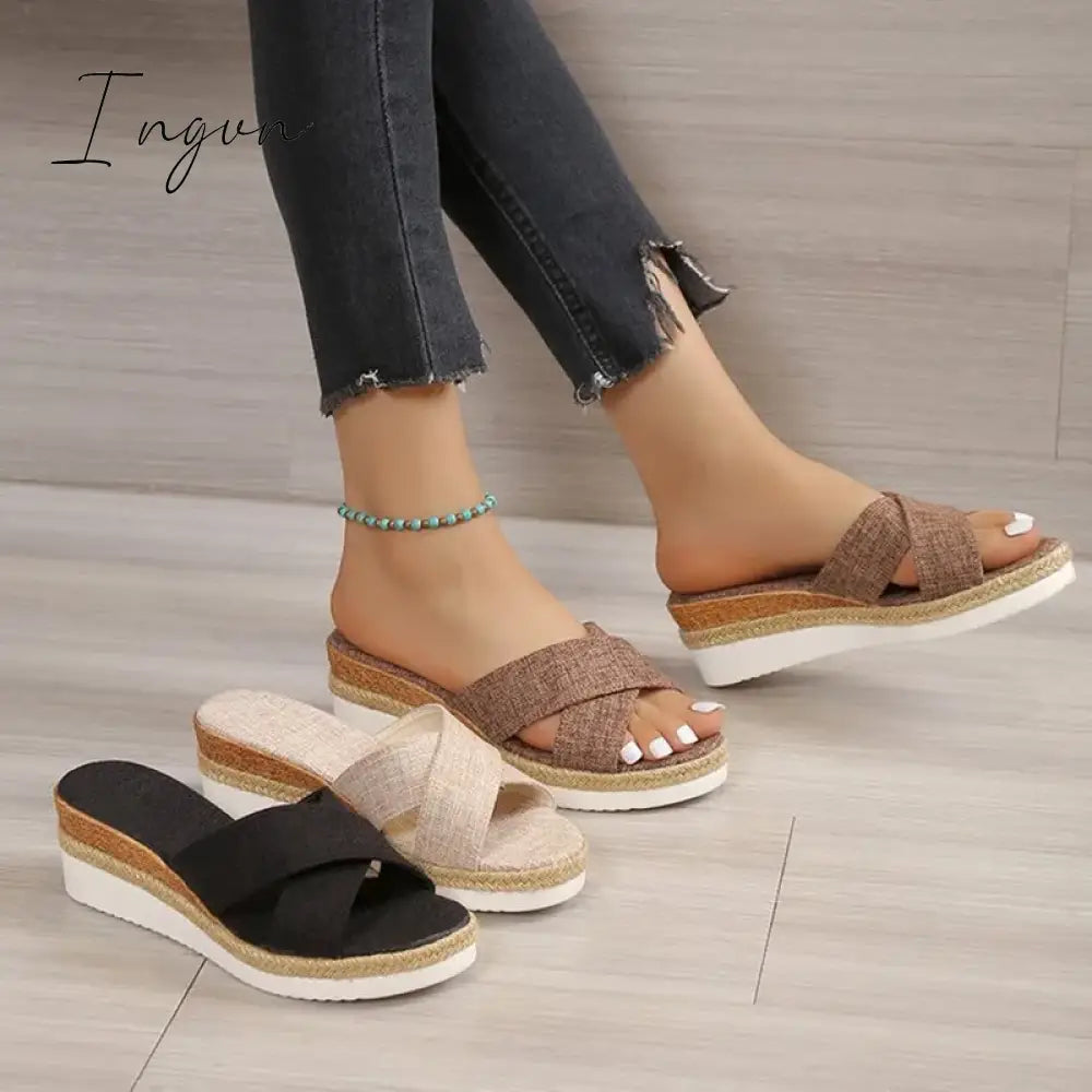 Ingvn - Women Sandals Wedges Heels Summer Shoes For Women Platform Sandalias Mujer Elegant Woman Heeled Shoes Slippers Summer Footwear