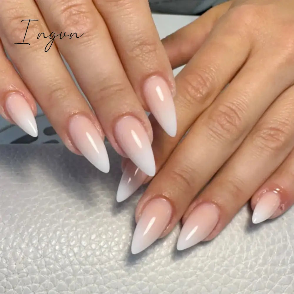 24Pcs False Nails With Glue Almond Pink Butterfly Design Detachable Rhinestones Acrylic Fake Nails long stiletto Press On Nails