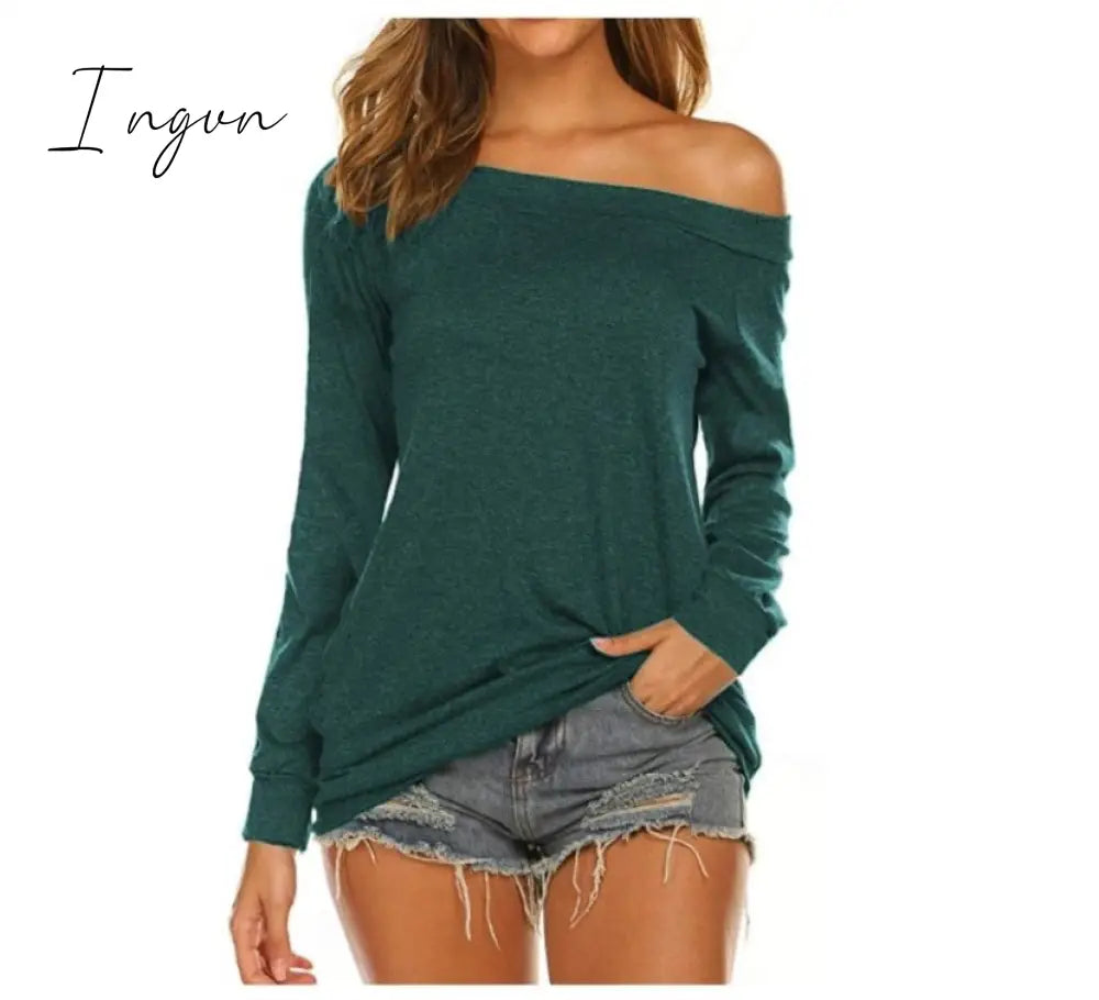 Ingvn - Stylish Off Shoulder Solid Color Long Sleeve Tops