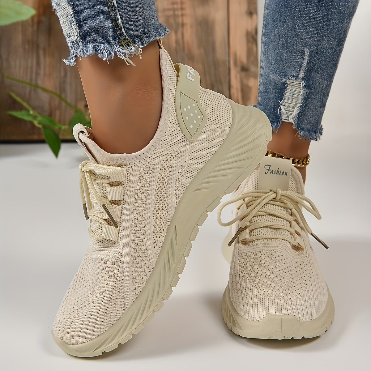 Women's Knitted Sports Shoes, Lightweight Lace Up Low Top Running & Tennis Sneakers, Breathable Gym Trainers for Holiday  Plus Size