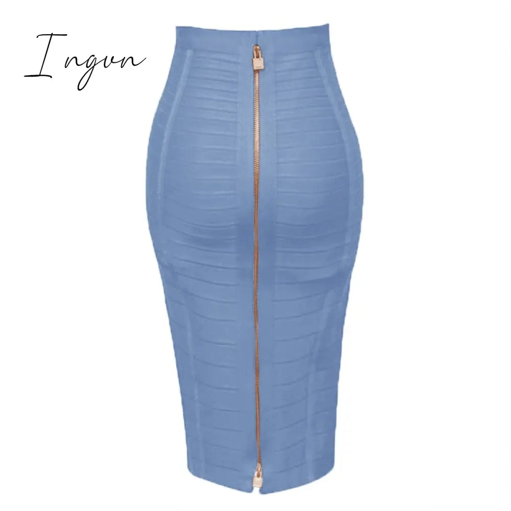 Ingvn - 16 Colors XL XXL Sexy Solid Zipper Orange Blue Black Red White Pink Bandage Skirt Women Elastic Bodycon Summer Pencil Skirt 58cm