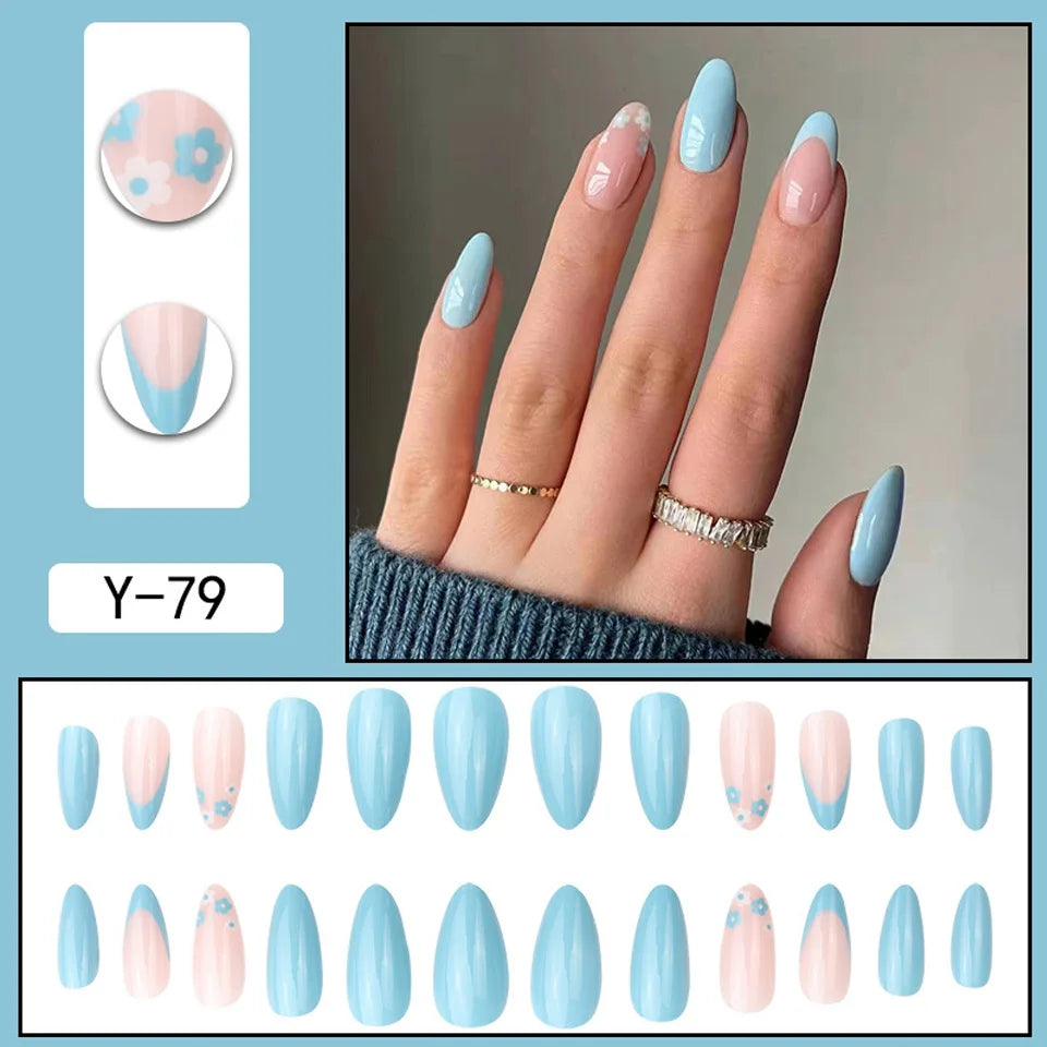 24Pcs/Box Sweet Short Round/Point Head False Nail Art Full Cover Detachable Artificial Fake Nails Ballerina Press on Nails Tips